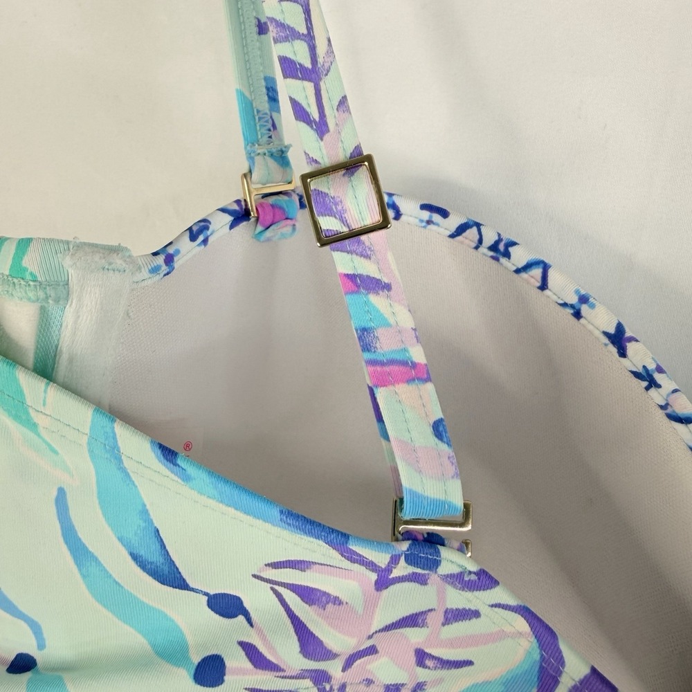 Lilly Pulitzer Knot Bikini Top Only Multicolor Leaves Size 10 Pre-Own - Picture 6 of 12